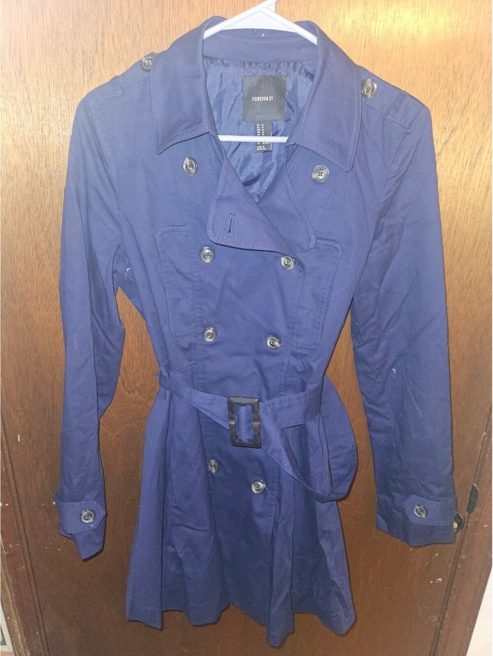 Vintage Forever 21 Navy Blue Double-Breasted Trench Coat